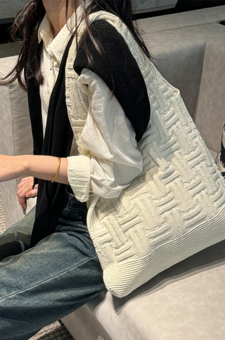 Beige Textured Two Handles Shoulder Bag