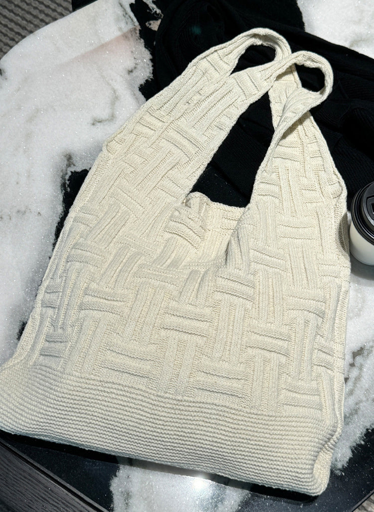 Beige Textured Two Handles Shoulder Bag