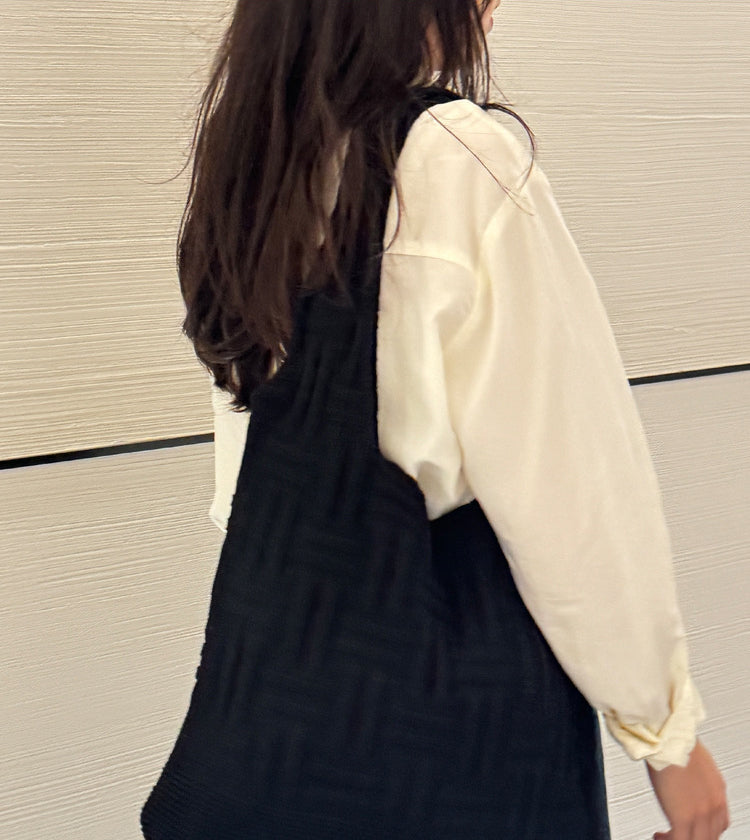 Black Textured Two Handles Shoulder Bag