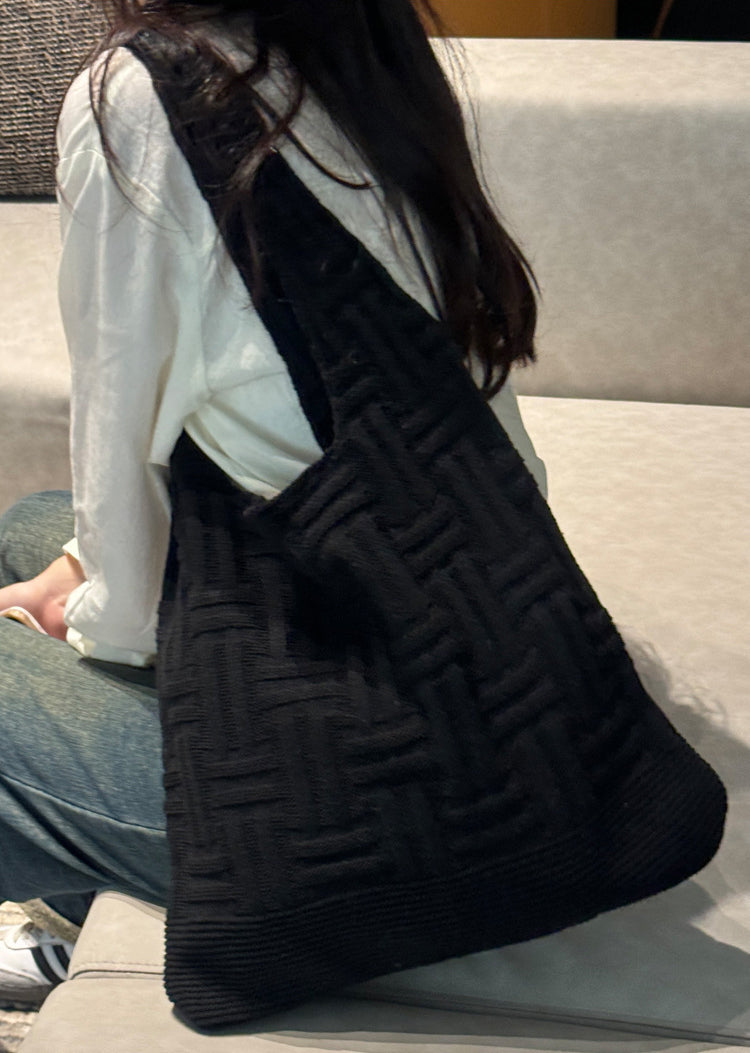 Black Textured Two Handles Shoulder Bag