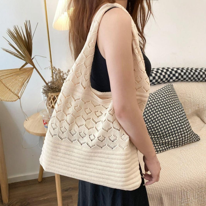 Beige Textured Two Handles Shoulder Bag