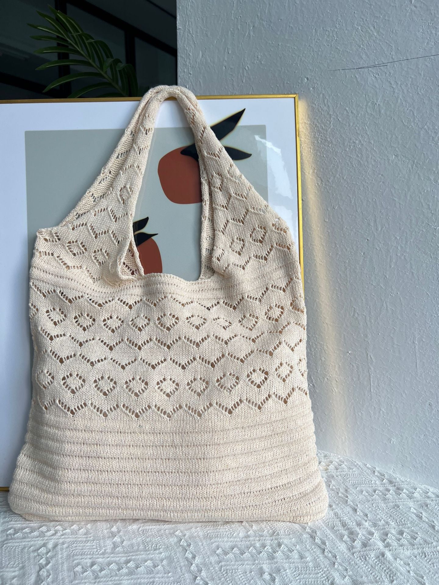 Beige Textured Two Handles Shoulder Bag