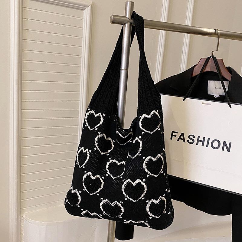 Black Printed Two Handles Shoulder Bag
