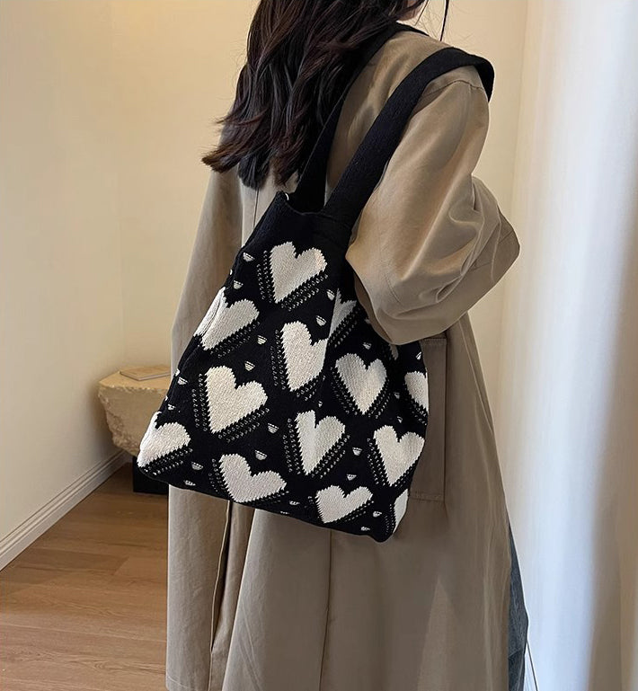 Black Printed Two Handles Shoulder Bag