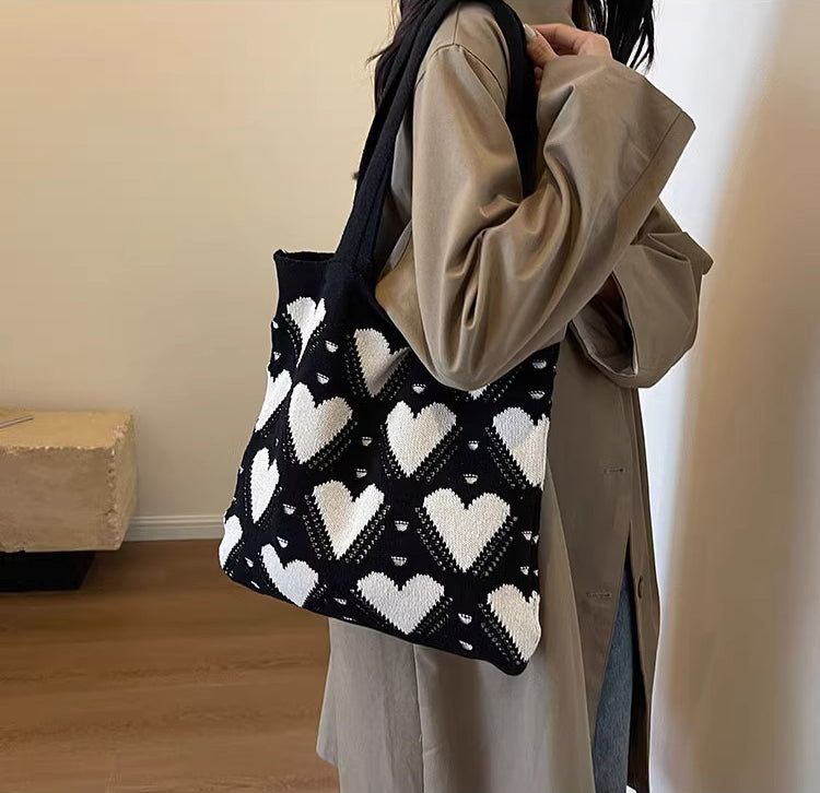 Black Printed Two Handles Shoulder Bag