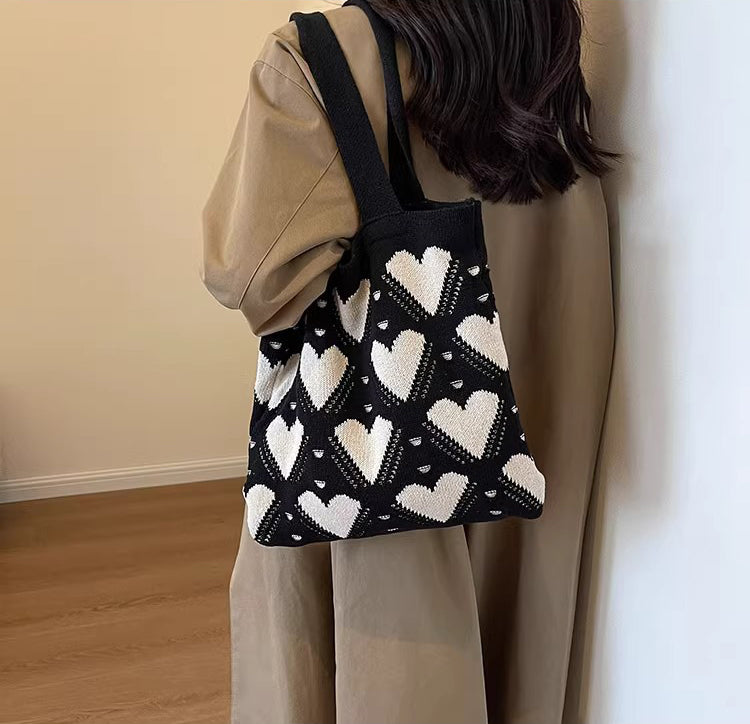Black Printed Two Handles Shoulder Bag