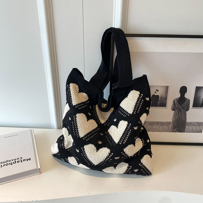 Black Printed Two Handles Shoulder Bag