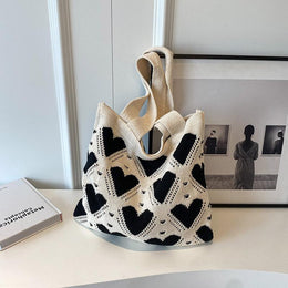 White Printed Two Handles Shoulder Bag