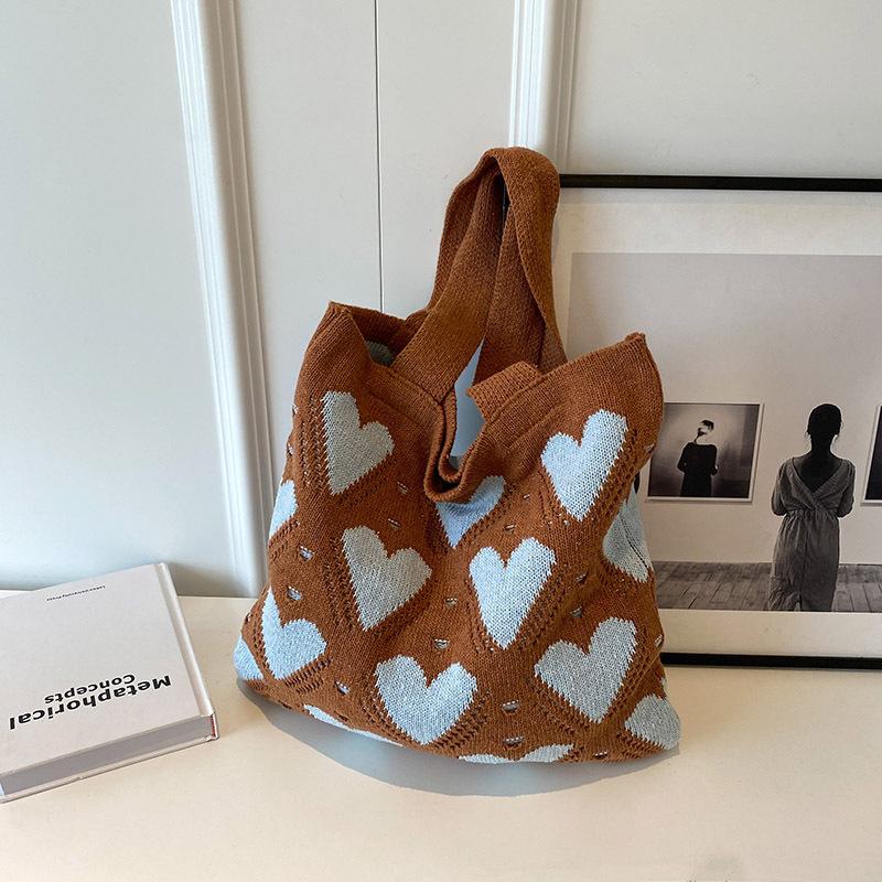 Brown Printed Two Handles Shoulder Bag