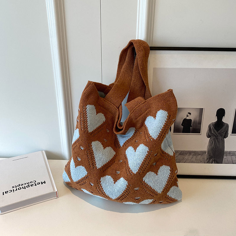 Brown Printed Two Handles Shoulder Bag