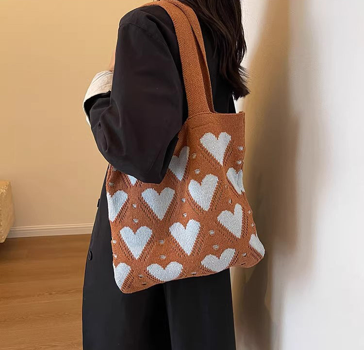 Brown Printed Two Handles Shoulder Bag