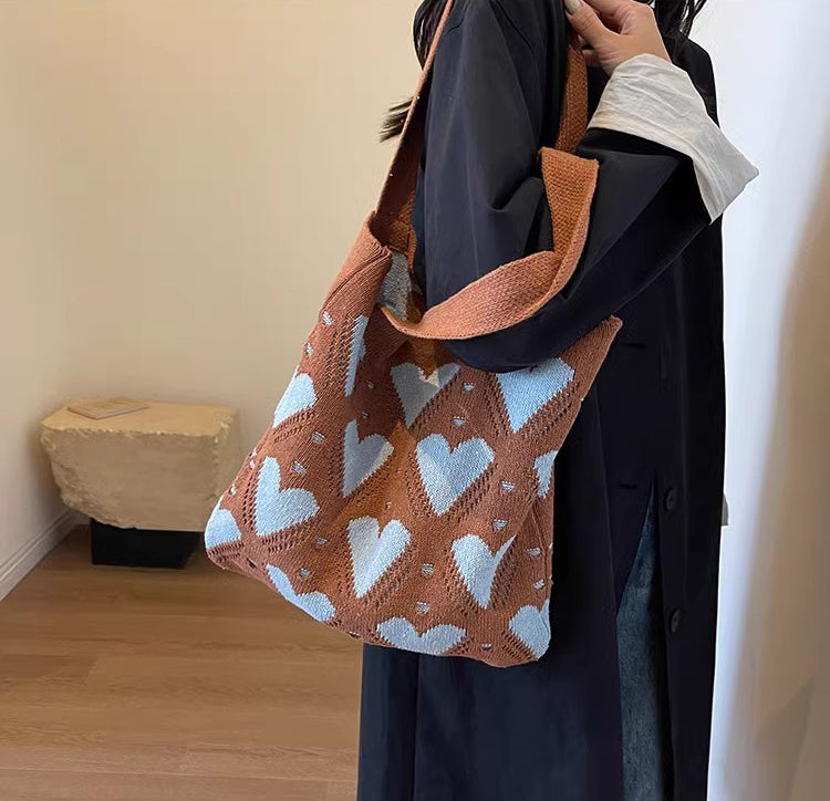 Brown Printed Two Handles Shoulder Bag