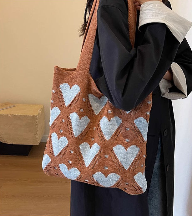 Brown Printed Two Handles Shoulder Bag