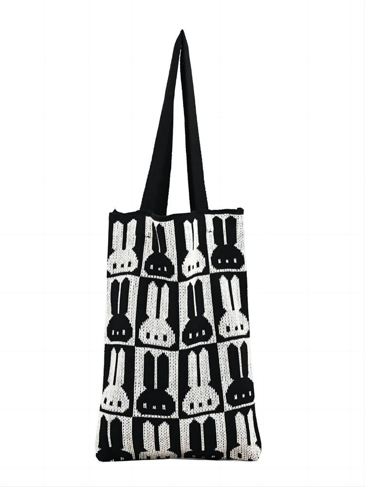 Black Printed Two Handles Shoulder Bag