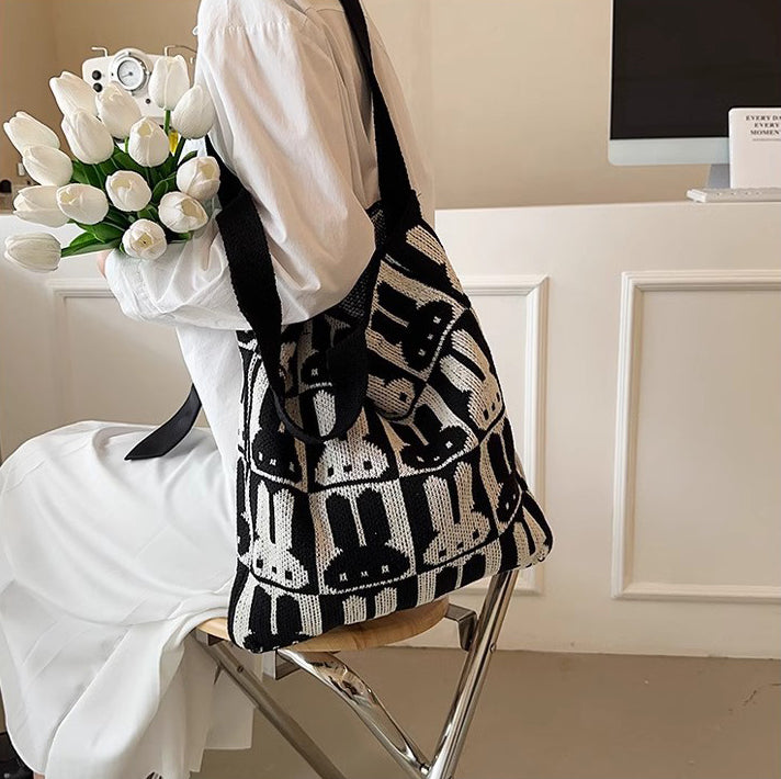 Black Printed Two Handles Shoulder Bag