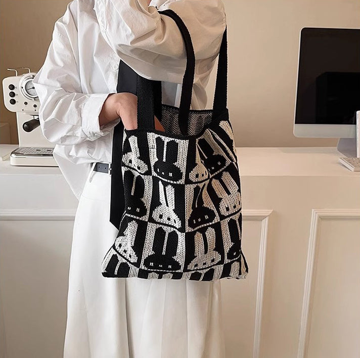 Black Printed Two Handles Shoulder Bag