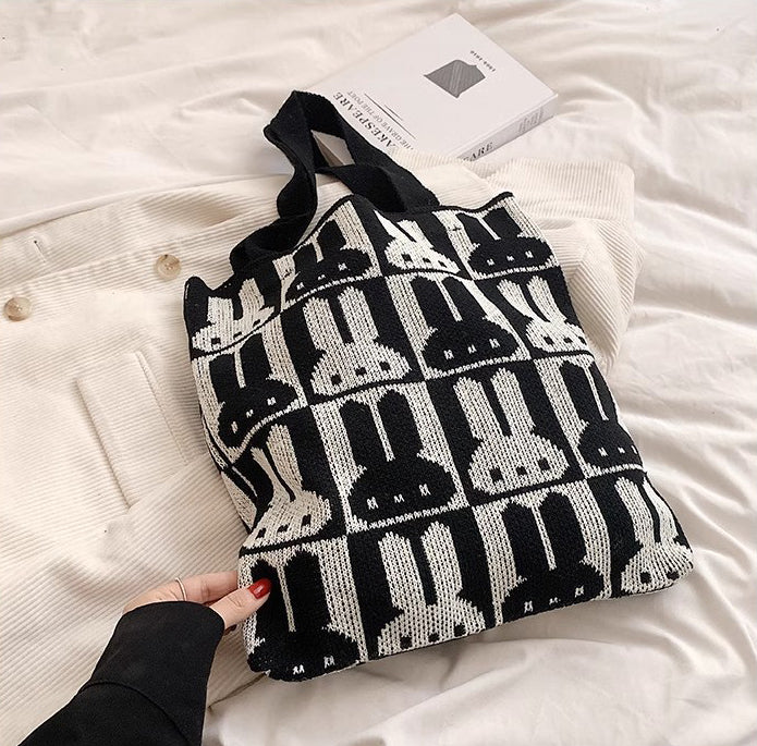 Black Printed Two Handles Shoulder Bag