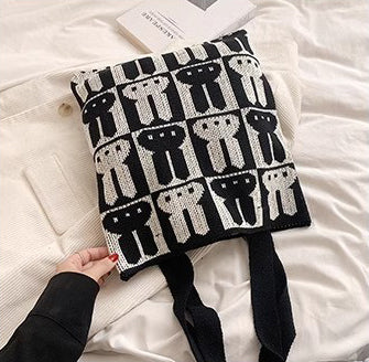 Black Printed Two Handles Shoulder Bag