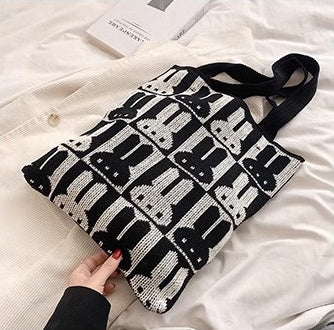 Black Printed Two Handles Shoulder Bag