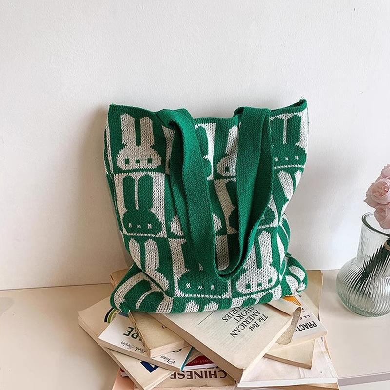 Green Printed Two Handles Shoulder Bag