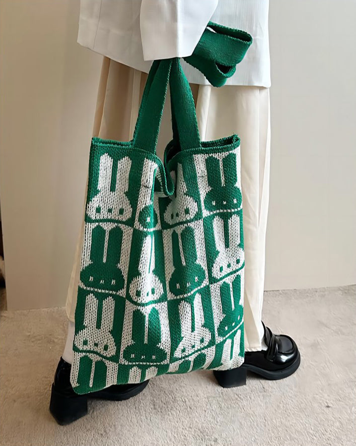 Green Printed Two Handles Shoulder Bag