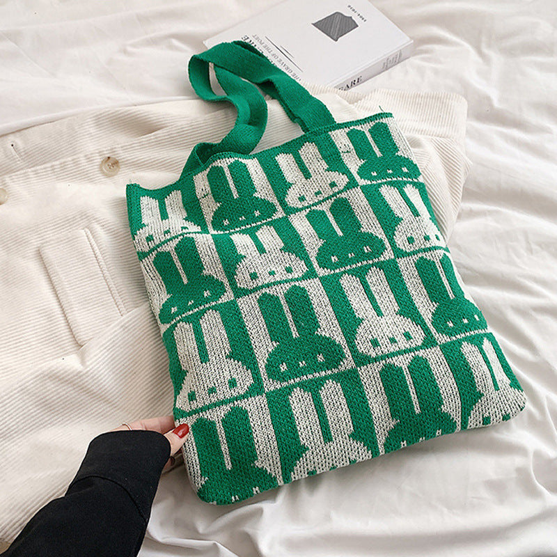 Green Printed Two Handles Shoulder Bag