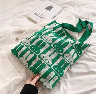 Green Printed Two Handles Shoulder Bag