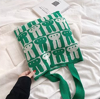 Green Printed Two Handles Shoulder Bag
