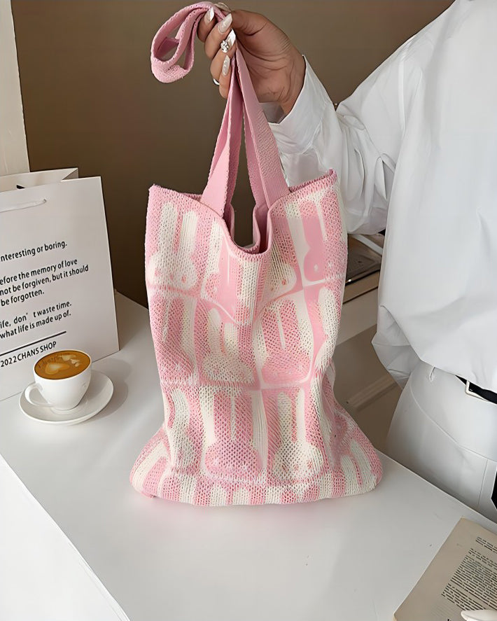 Pink Printed Two Handles Shoulder Bag