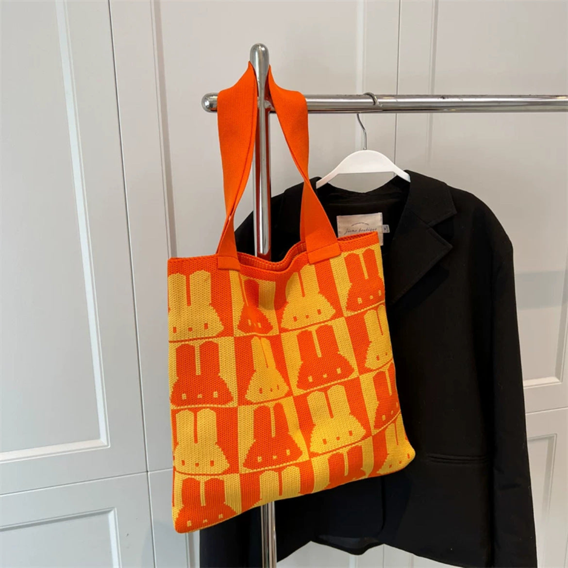 Orange Printed Two Handles Shoulder Bag