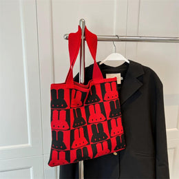 Red Printed Two Handles Shoulder Bag