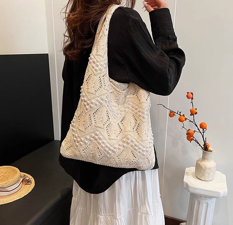 Off White Solid Two Handles Shoulder Bag