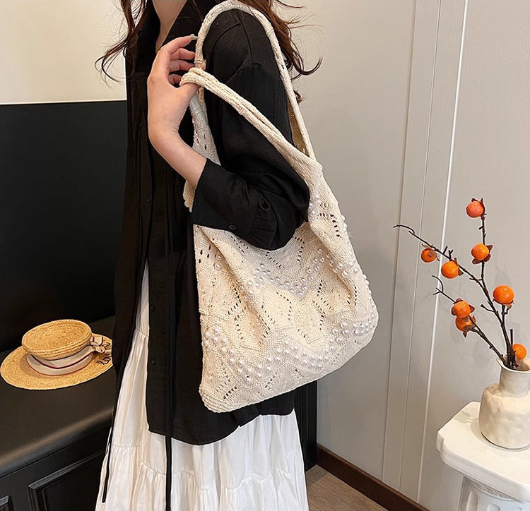 Off White Solid Two Handles Shoulder Bag