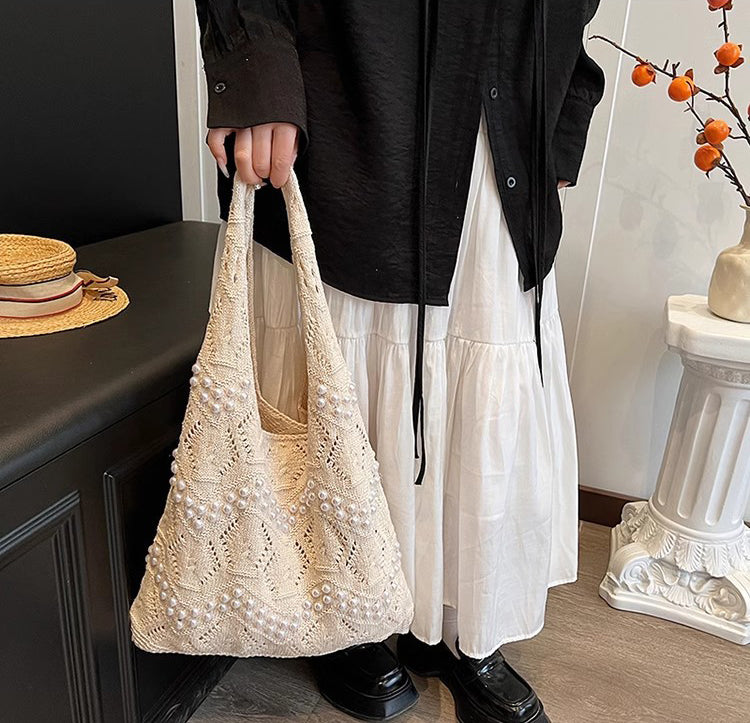 Off White Solid Two Handles Shoulder Bag