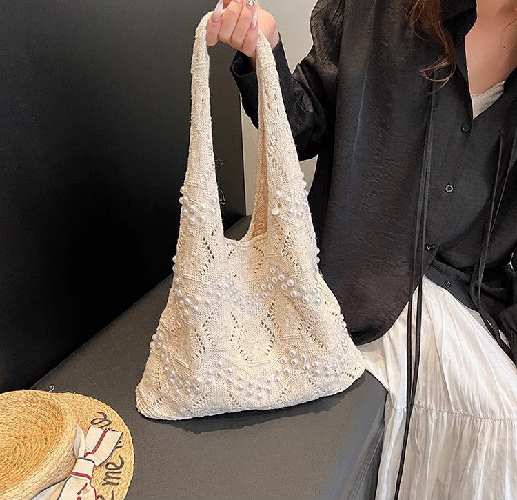 Off White Solid Two Handles Shoulder Bag