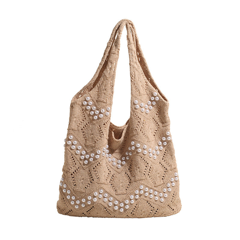 Khaki Solid Two Handles Shoulder Bag