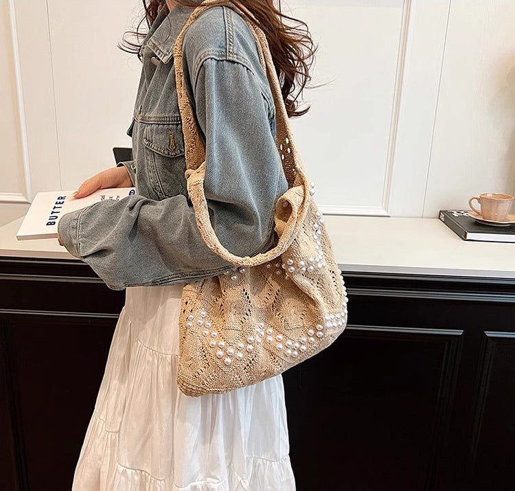 Khaki Solid Two Handles Shoulder Bag
