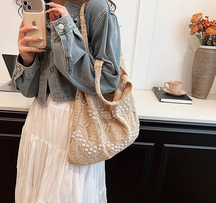 Khaki Solid Two Handles Shoulder Bag