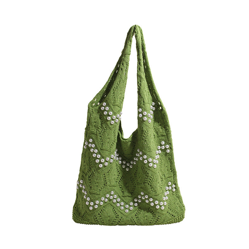 Green Solid Two Handles Shoulder Bag