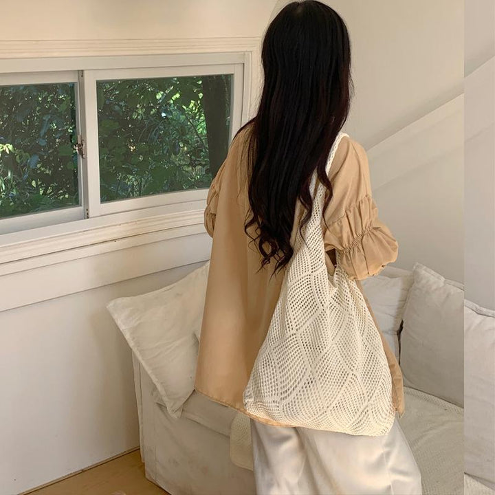 Off White Solid Two Handles Shoulder Bag