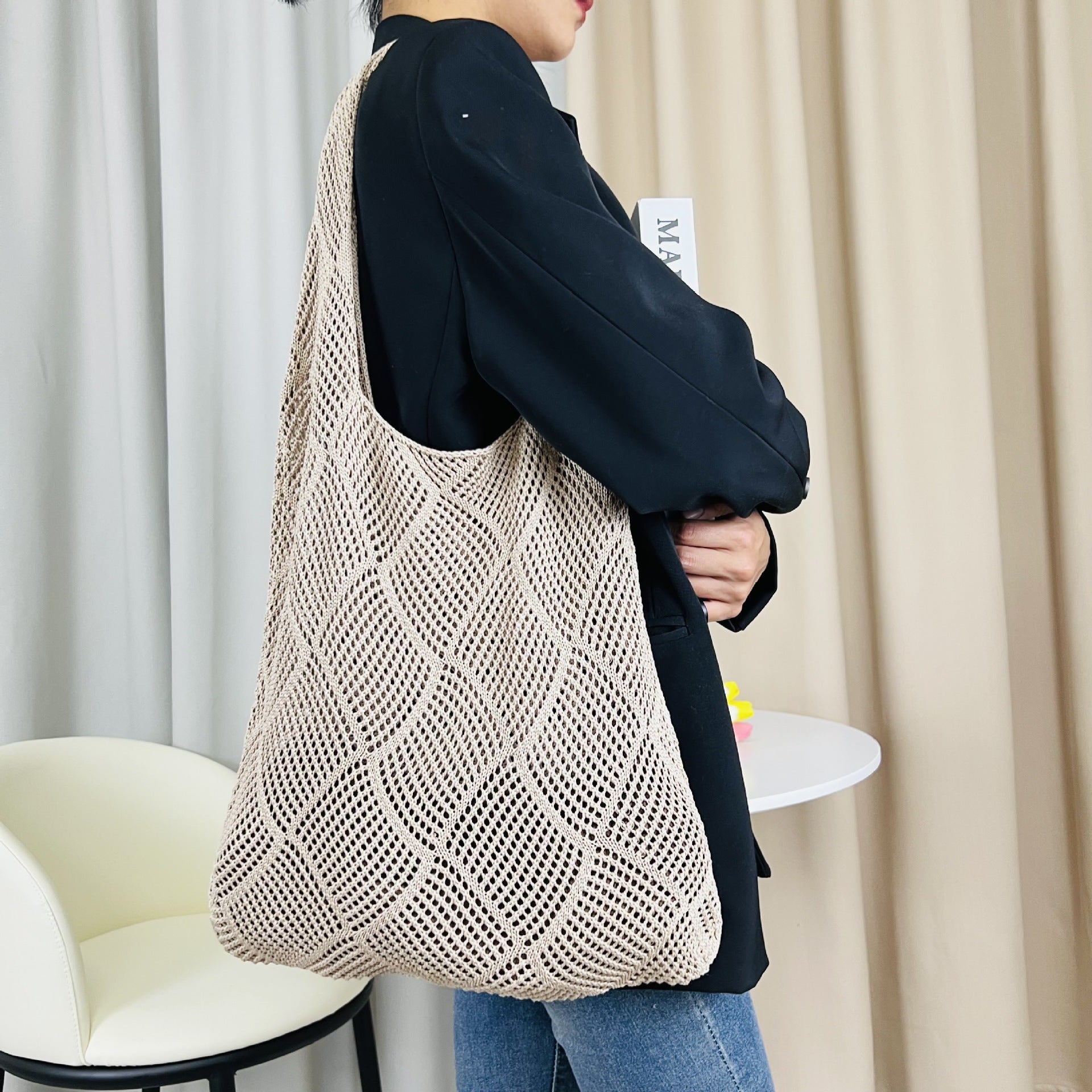 Khaki Solid Two Handles Shoulder Bag