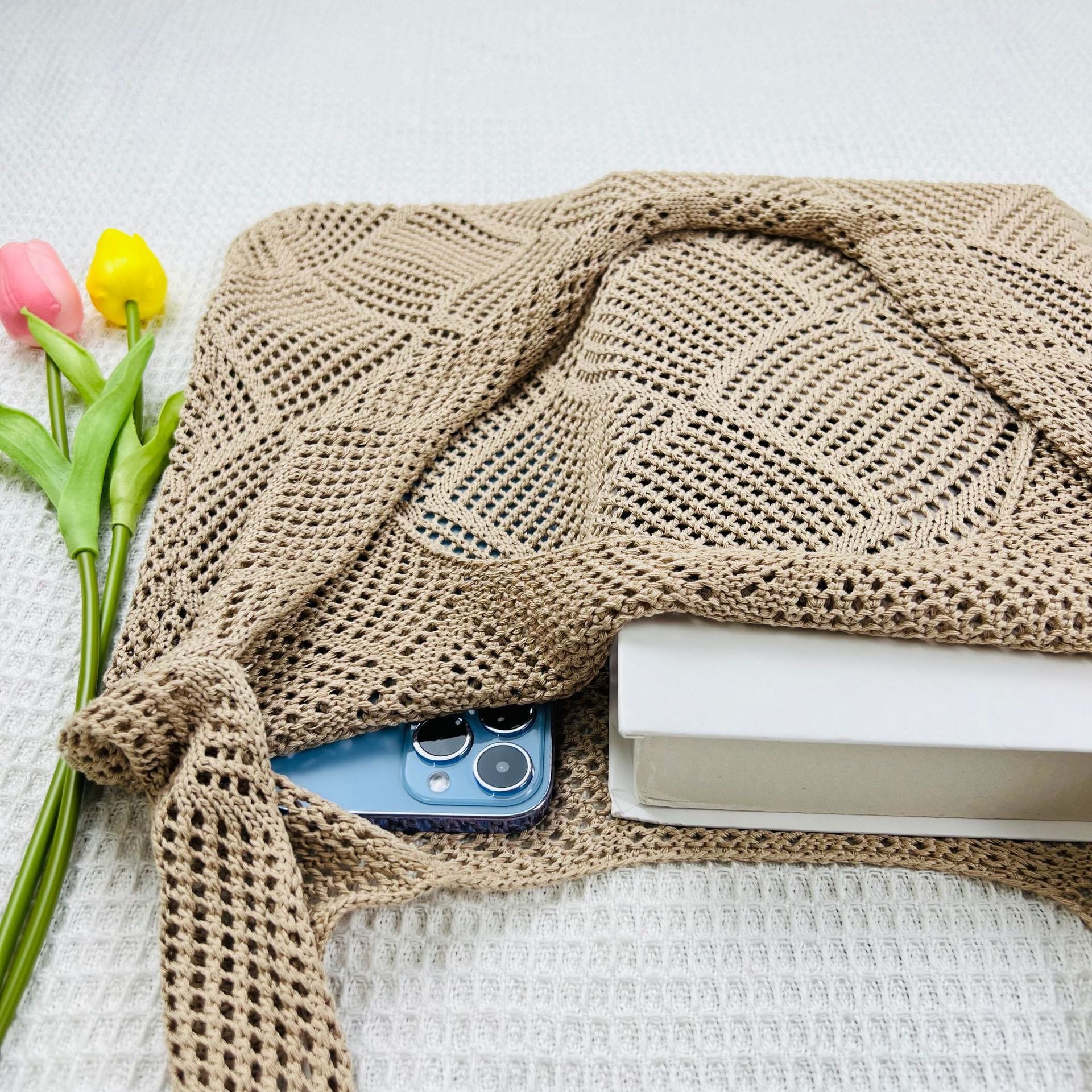 Khaki Solid Two Handles Shoulder Bag