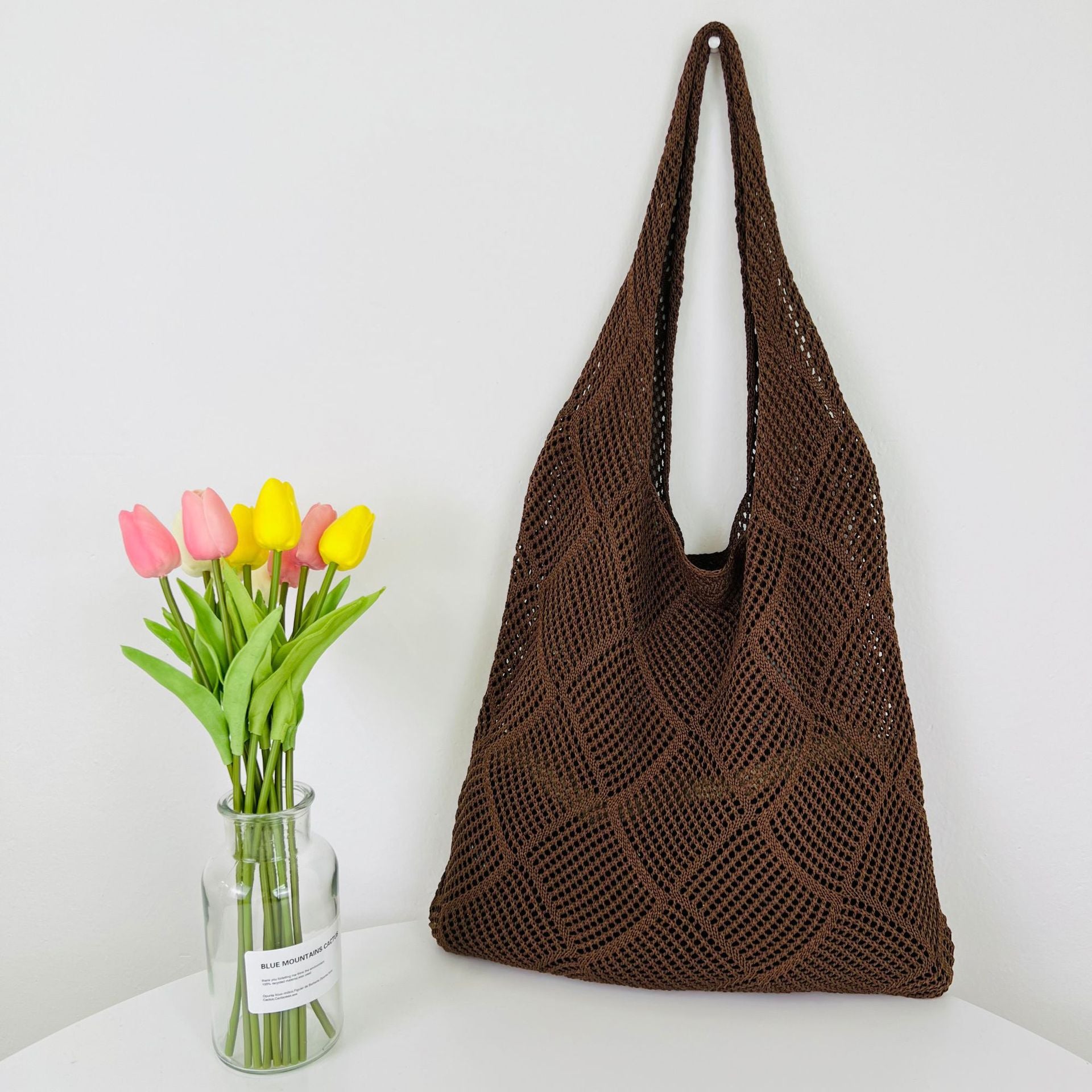 Coffee Solid Two Handles Shoulder Bag