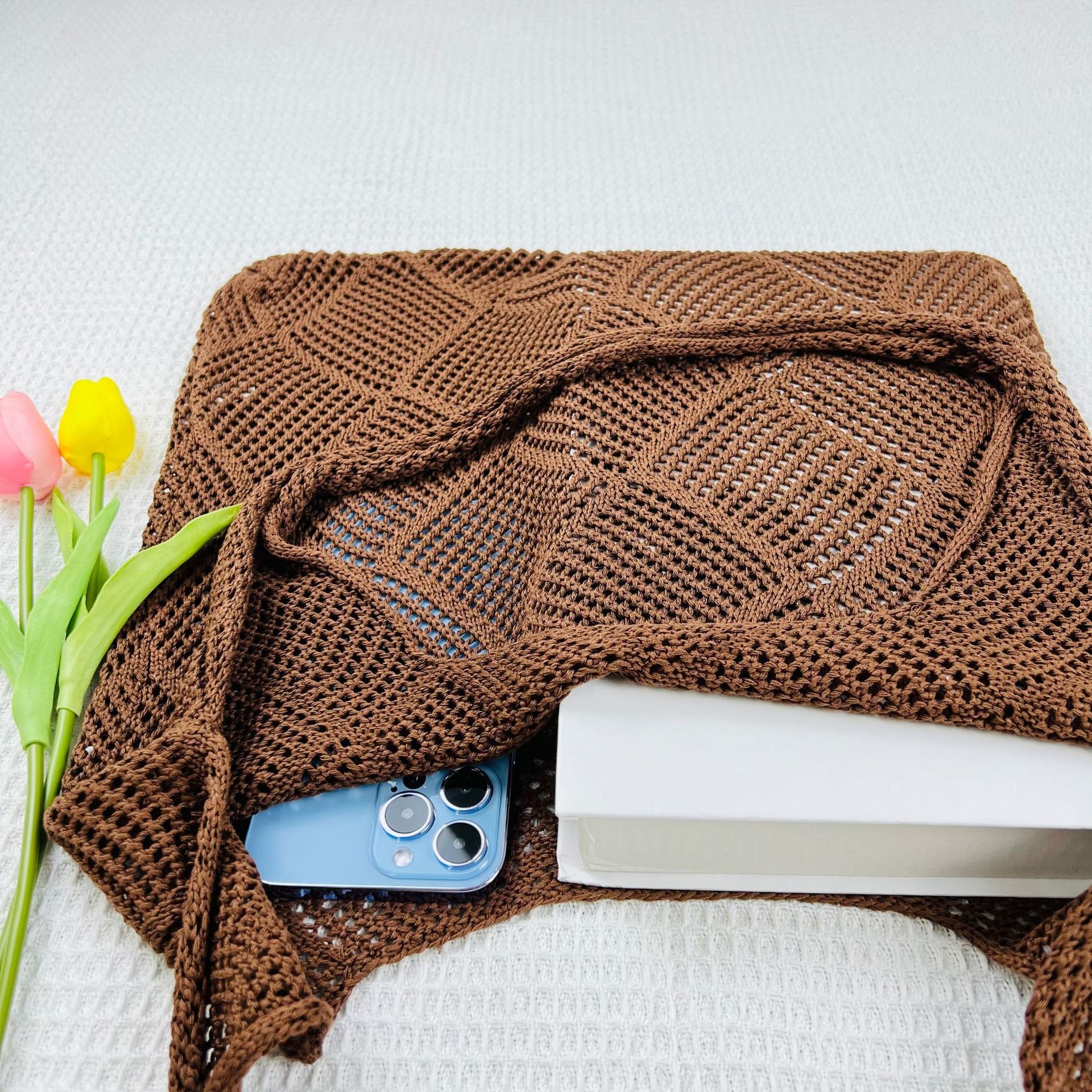Coffee Solid Two Handles Shoulder Bag