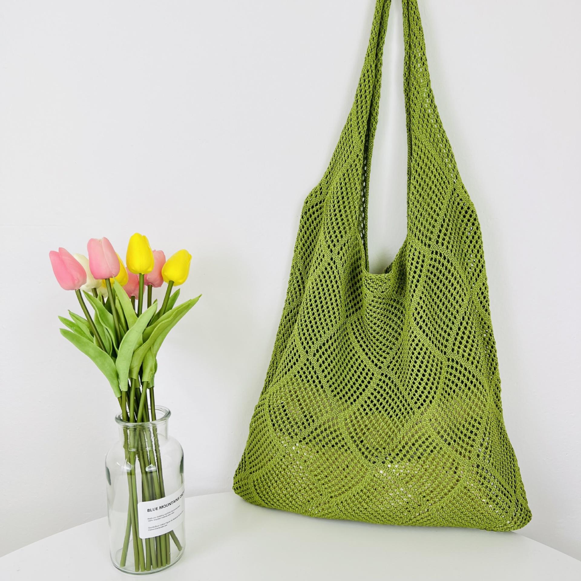 Green Solid Two Handles Shoulder Bag