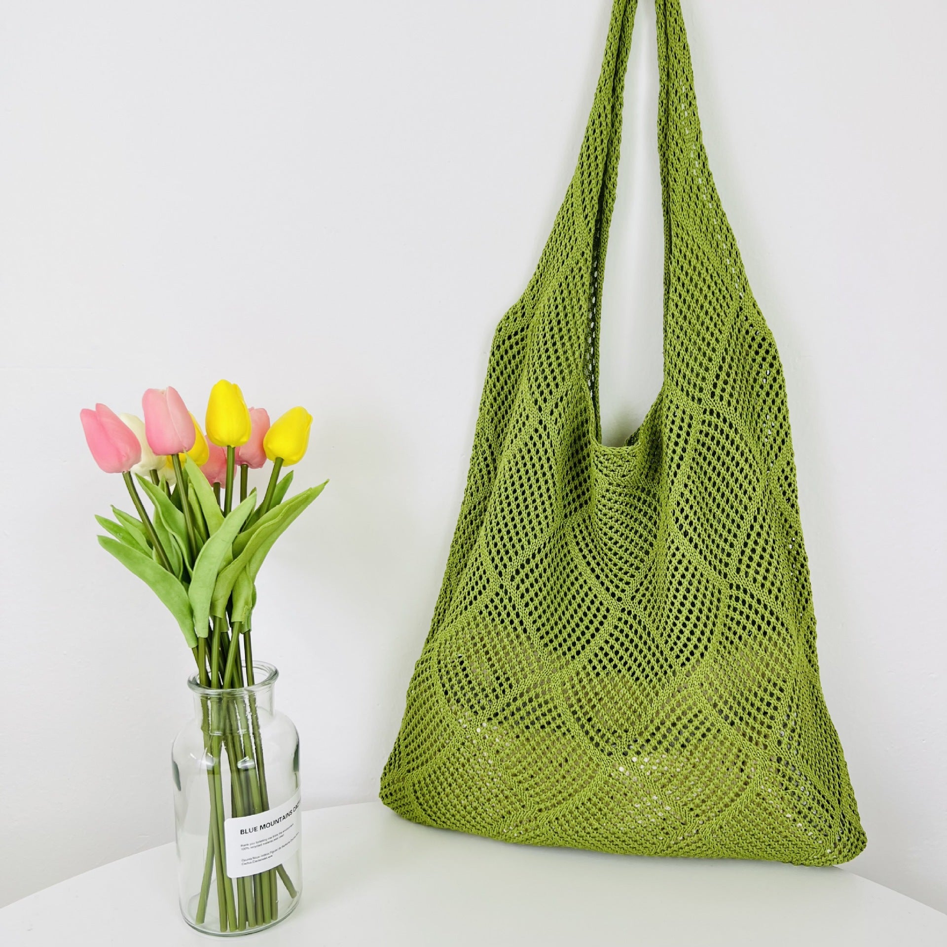 Green Solid Two Handles Shoulder Bag