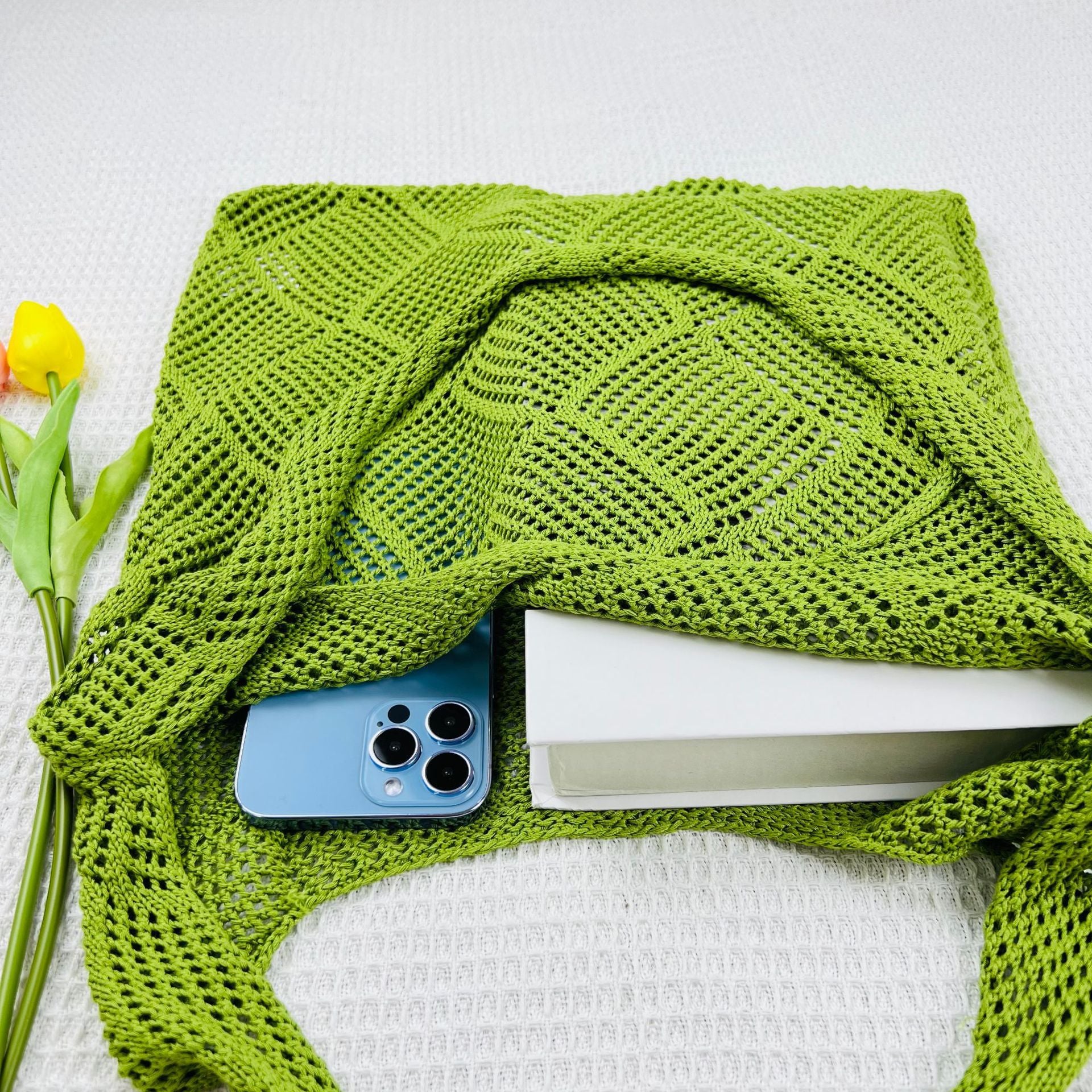 Green Solid Two Handles Shoulder Bag