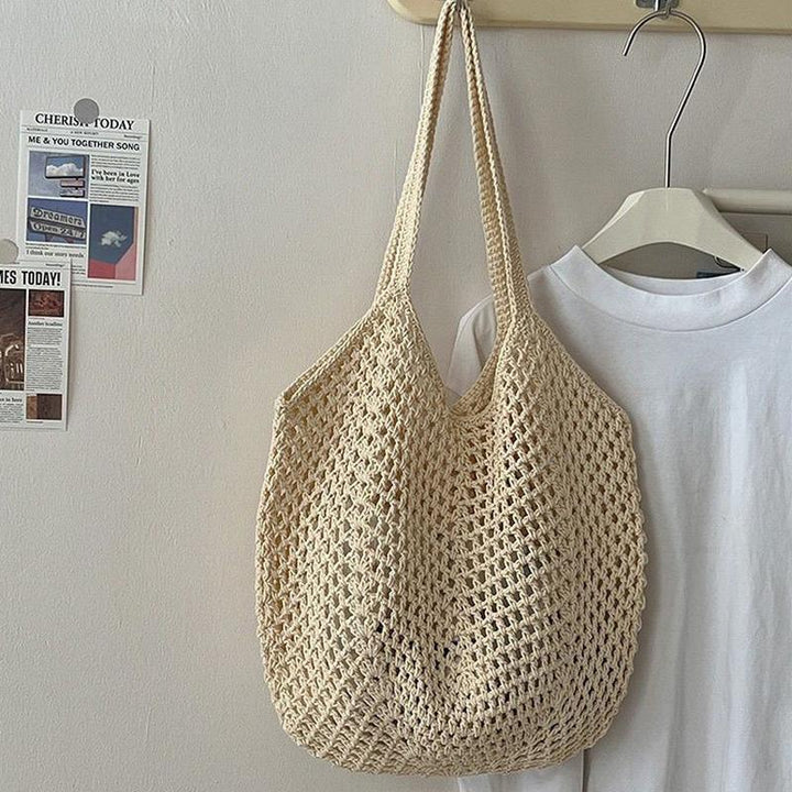 Off White Solid Two Handles Shoulder Bag