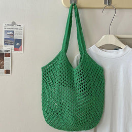 Green Solid Two Handles Shoulder Bag