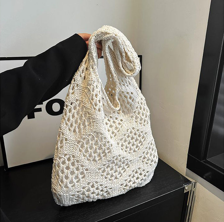Off White Solid Two Handles Shoulder Bag